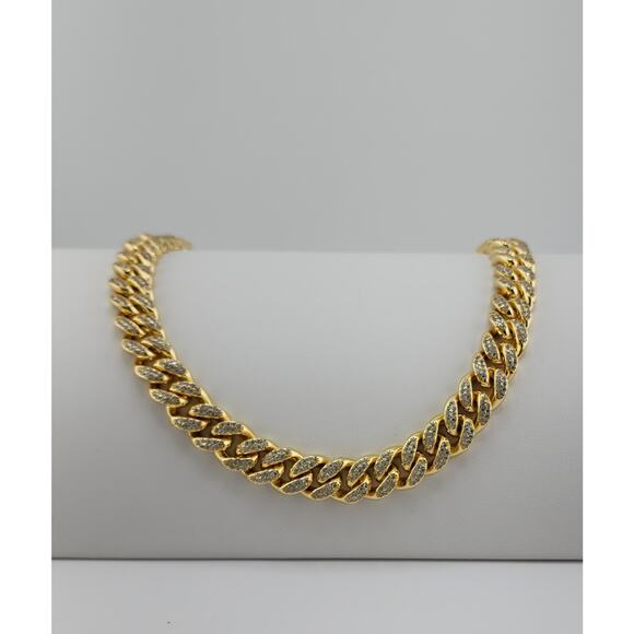 Unbranded Other - 18K Gold IP Plated, Stainless Steel, CZ Cuban Curb Chain Necklace, 10MM 18"